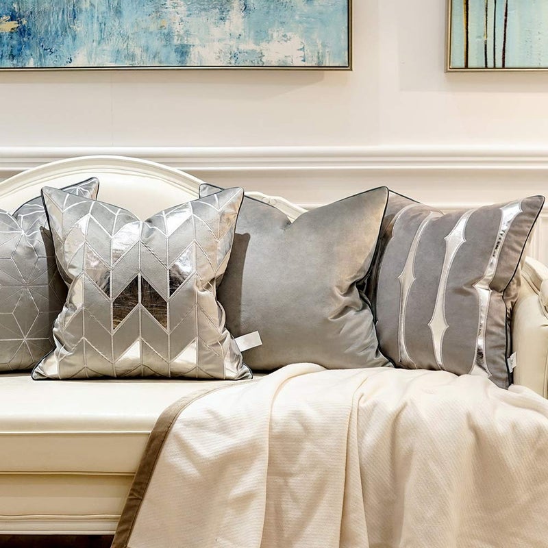 Avigers 20 x 20 Inches Grey Silver Striped Cushion Case Luxury European Throw Pillow Cover Decorative Pillow for Couch Living Room Bedroom Car - Image 5